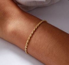 14k Gold Rope Chain Bracelet, Gold Layering Bracelet, Brass Bracelet for women